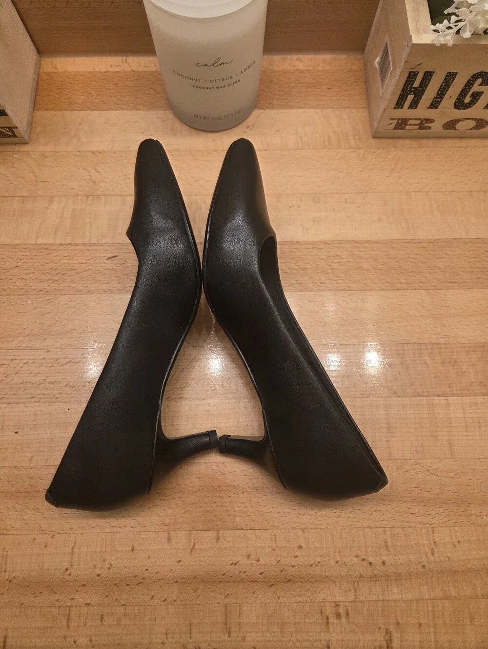 Clarks Linvale Jerica Pumps Black Leather Kitten Heels Women's Size 8